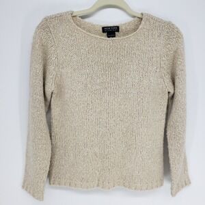 New York & Company Chunky Knit Pullover Sweater Women XS Beige Marled Minimalist